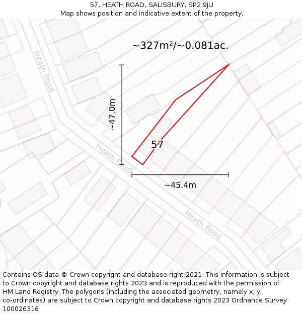 57, HEATH ROAD, SALISBURY, SP2 9JU: Plot and title map