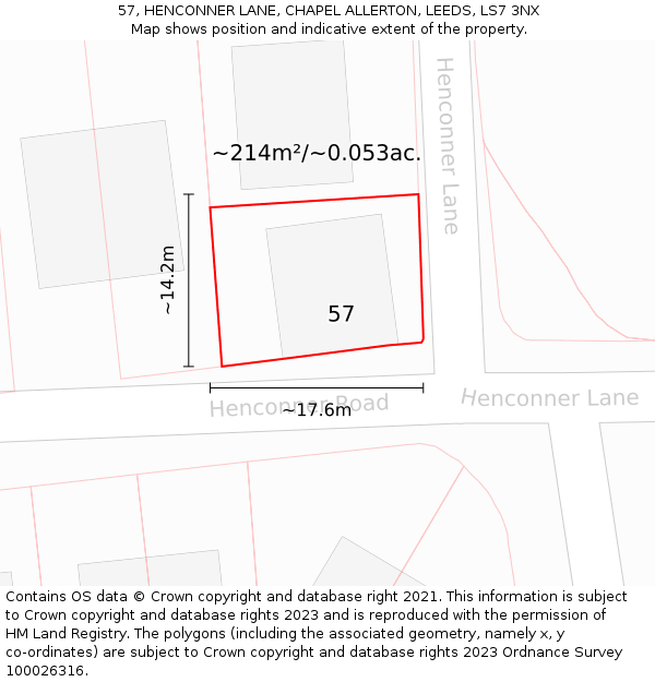 57, HENCONNER LANE, CHAPEL ALLERTON, LEEDS, LS7 3NX: Plot and title map
