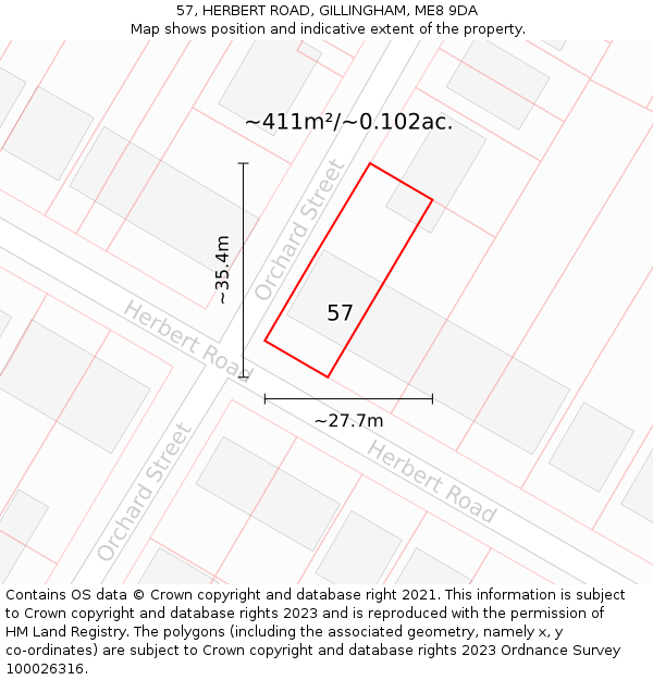 57, HERBERT ROAD, GILLINGHAM, ME8 9DA: Plot and title map