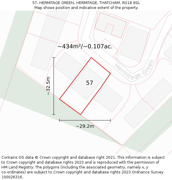 57, HERMITAGE GREEN, HERMITAGE, THATCHAM, RG18 9SL: Plot and title map