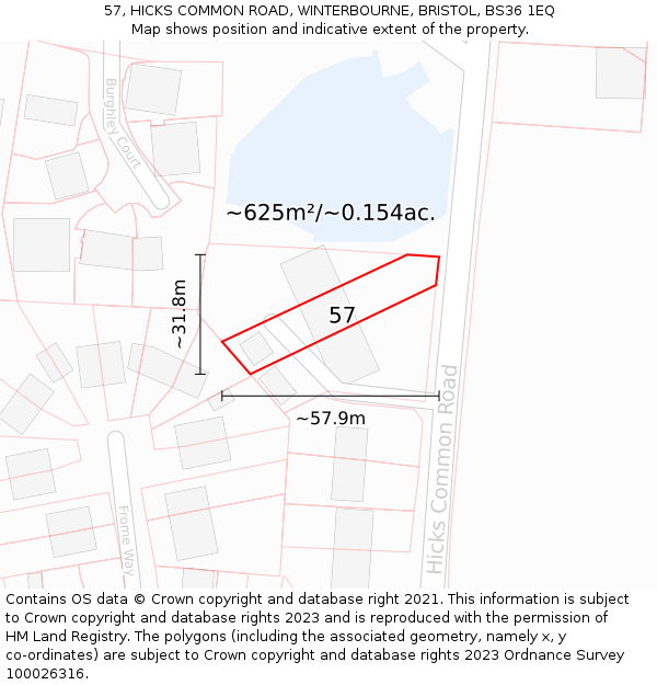 57, HICKS COMMON ROAD, WINTERBOURNE, BRISTOL, BS36 1EQ: Plot and title map