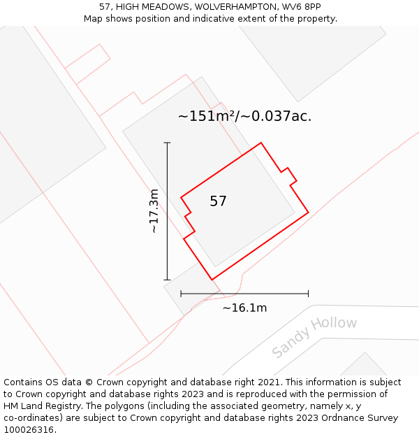 57, HIGH MEADOWS, WOLVERHAMPTON, WV6 8PP: Plot and title map