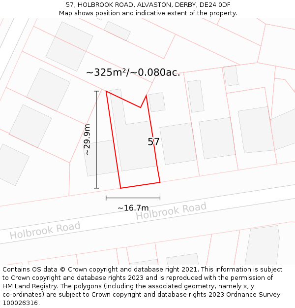 57, HOLBROOK ROAD, ALVASTON, DERBY, DE24 0DF: Plot and title map