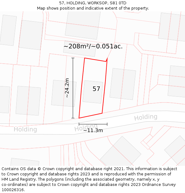 57, HOLDING, WORKSOP, S81 0TD: Plot and title map