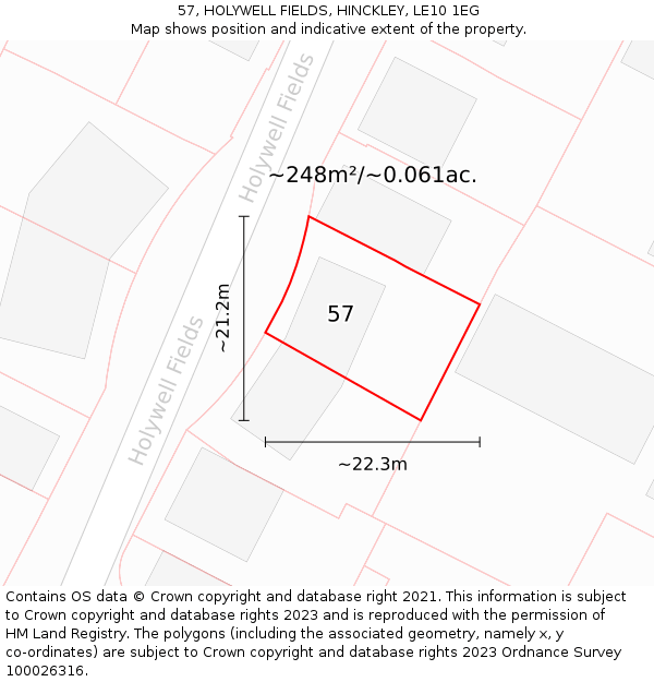 57, HOLYWELL FIELDS, HINCKLEY, LE10 1EG: Plot and title map