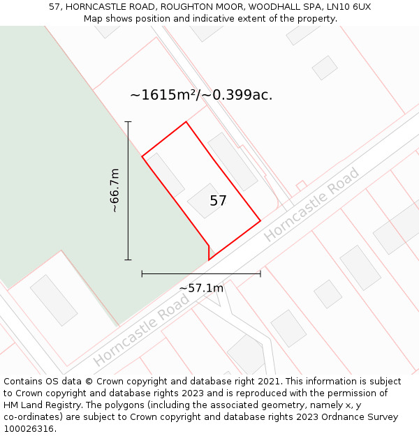 57, HORNCASTLE ROAD, ROUGHTON MOOR, WOODHALL SPA, LN10 6UX: Plot and title map
