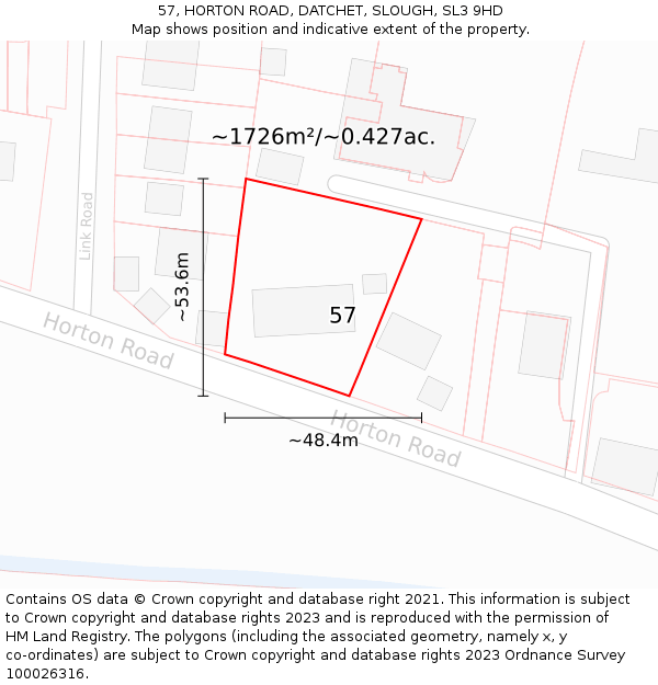 57, HORTON ROAD, DATCHET, SLOUGH, SL3 9HD: Plot and title map