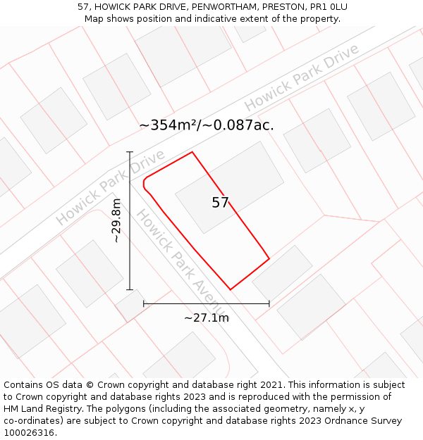 57, HOWICK PARK DRIVE, PENWORTHAM, PRESTON, PR1 0LU: Plot and title map