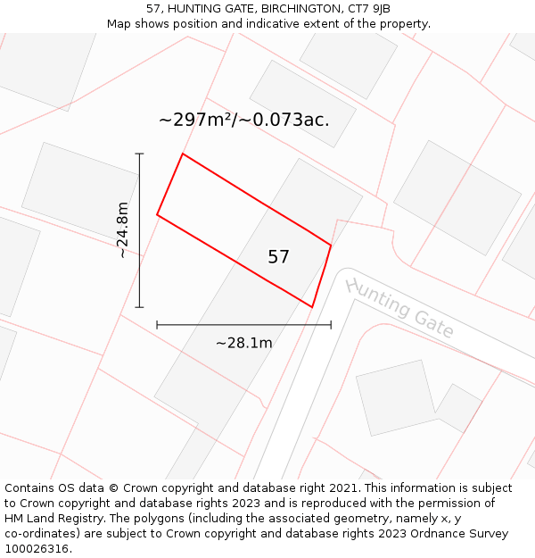 57, HUNTING GATE, BIRCHINGTON, CT7 9JB: Plot and title map