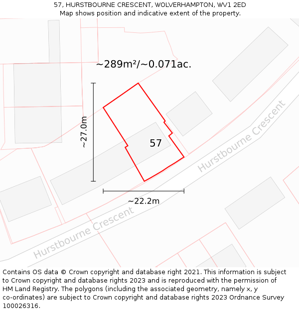 57, HURSTBOURNE CRESCENT, WOLVERHAMPTON, WV1 2ED: Plot and title map