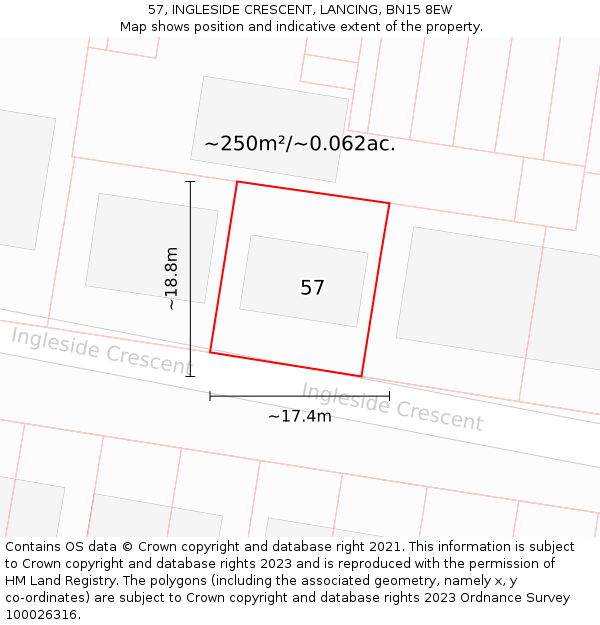 57, INGLESIDE CRESCENT, LANCING, BN15 8EW: Plot and title map