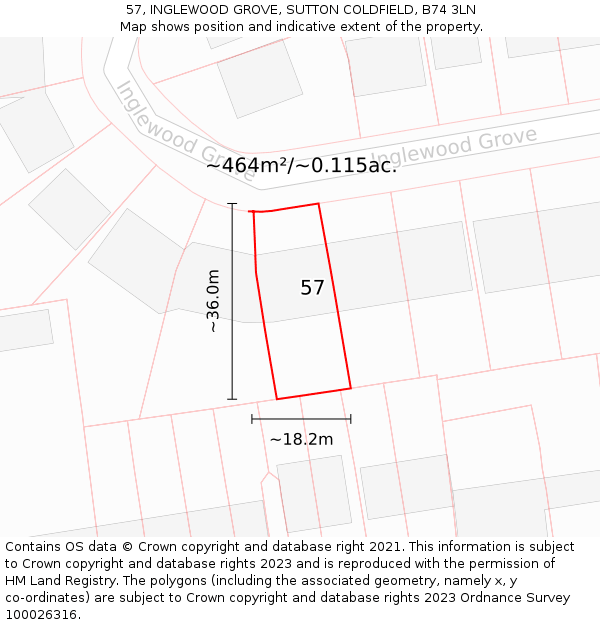 57, INGLEWOOD GROVE, SUTTON COLDFIELD, B74 3LN: Plot and title map