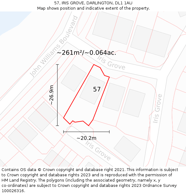 57, IRIS GROVE, DARLINGTON, DL1 1AU: Plot and title map