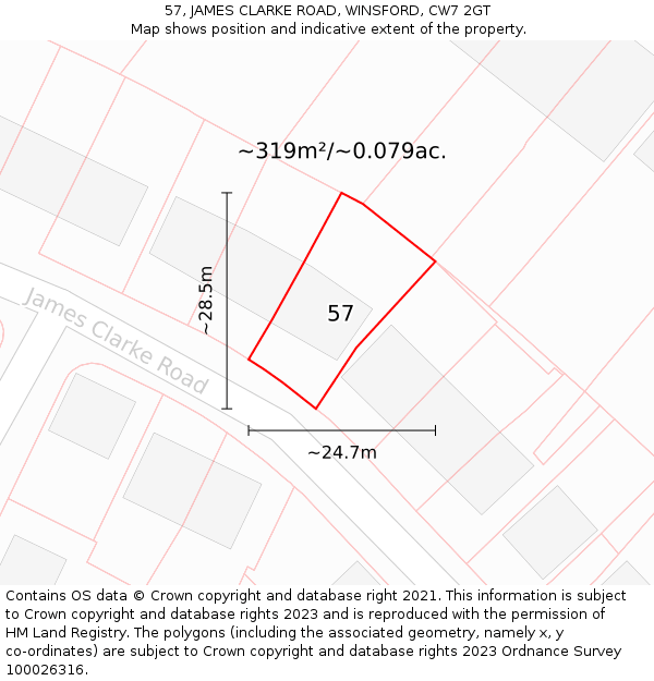 57, JAMES CLARKE ROAD, WINSFORD, CW7 2GT: Plot and title map
