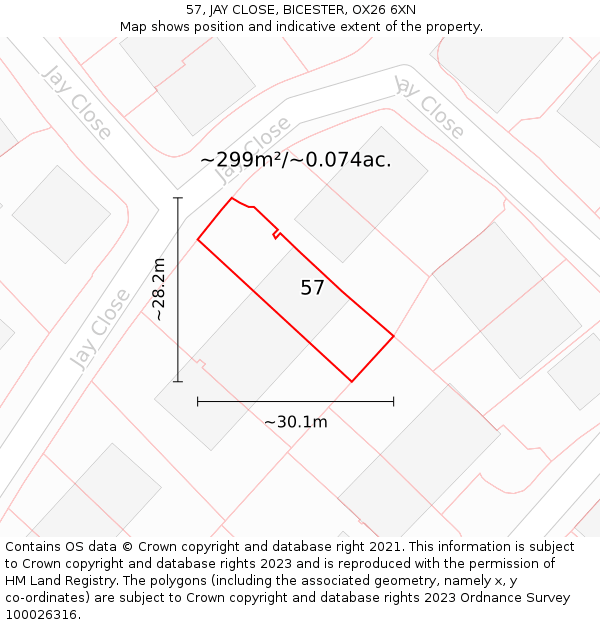 57, JAY CLOSE, BICESTER, OX26 6XN: Plot and title map
