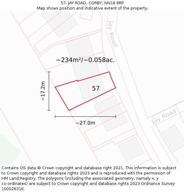 57, JAY ROAD, CORBY, NN18 8RP: Plot and title map