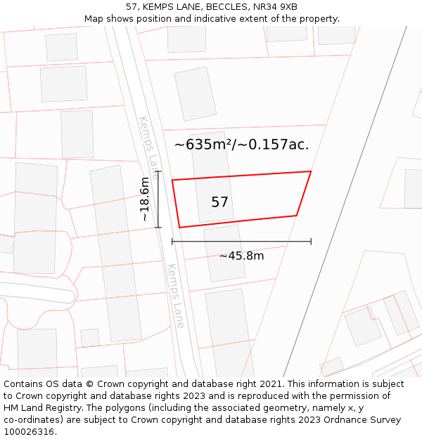 57, KEMPS LANE, BECCLES, NR34 9XB: Plot and title map