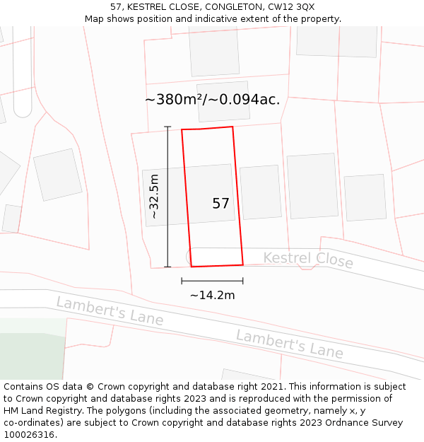 57, KESTREL CLOSE, CONGLETON, CW12 3QX: Plot and title map