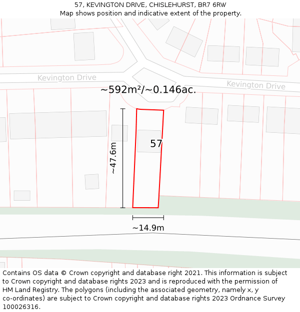 57, KEVINGTON DRIVE, CHISLEHURST, BR7 6RW: Plot and title map