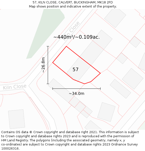 57, KILN CLOSE, CALVERT, BUCKINGHAM, MK18 2FD: Plot and title map