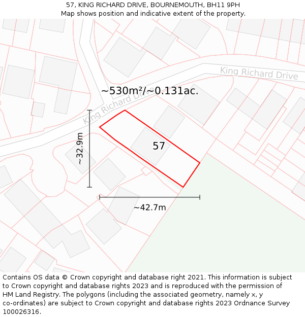 57, KING RICHARD DRIVE, BOURNEMOUTH, BH11 9PH: Plot and title map