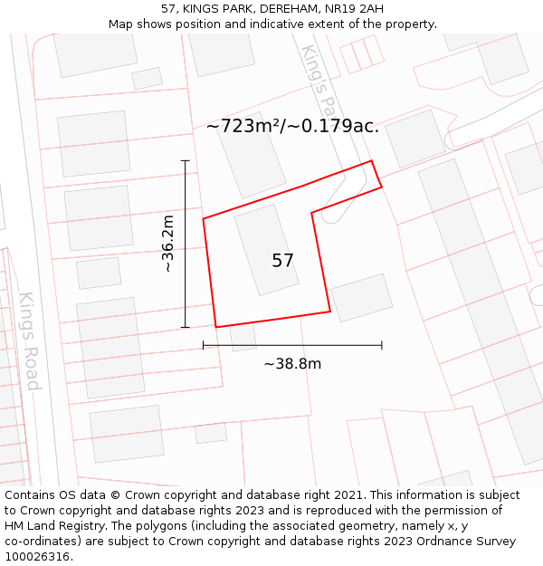 57, KINGS PARK, DEREHAM, NR19 2AH: Plot and title map