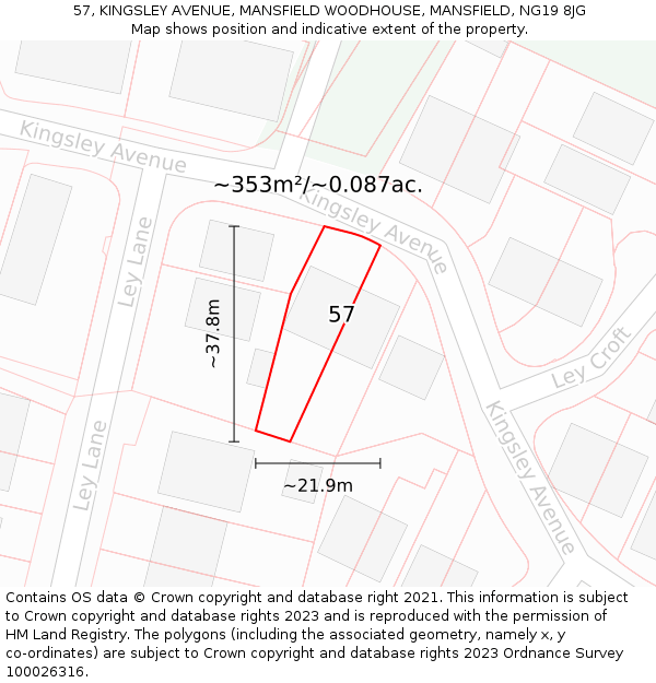 57, KINGSLEY AVENUE, MANSFIELD WOODHOUSE, MANSFIELD, NG19 8JG: Plot and title map