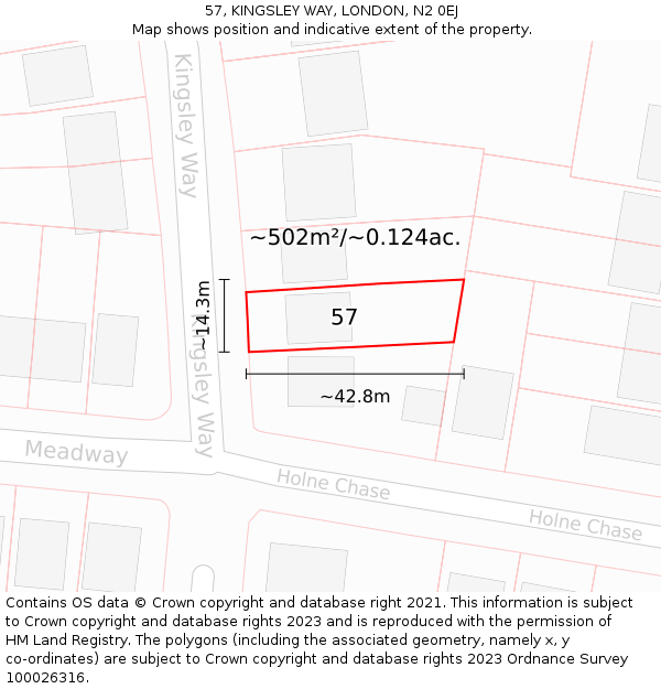 57, KINGSLEY WAY, LONDON, N2 0EJ: Plot and title map