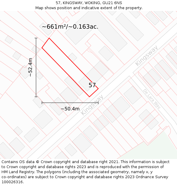 57, KINGSWAY, WOKING, GU21 6NS: Plot and title map