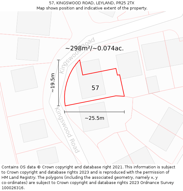 57, KINGSWOOD ROAD, LEYLAND, PR25 2TX: Plot and title map