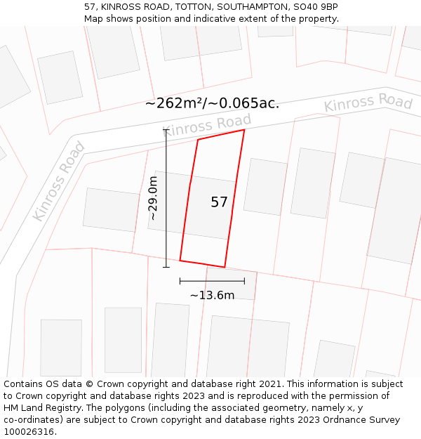 57, KINROSS ROAD, TOTTON, SOUTHAMPTON, SO40 9BP: Plot and title map