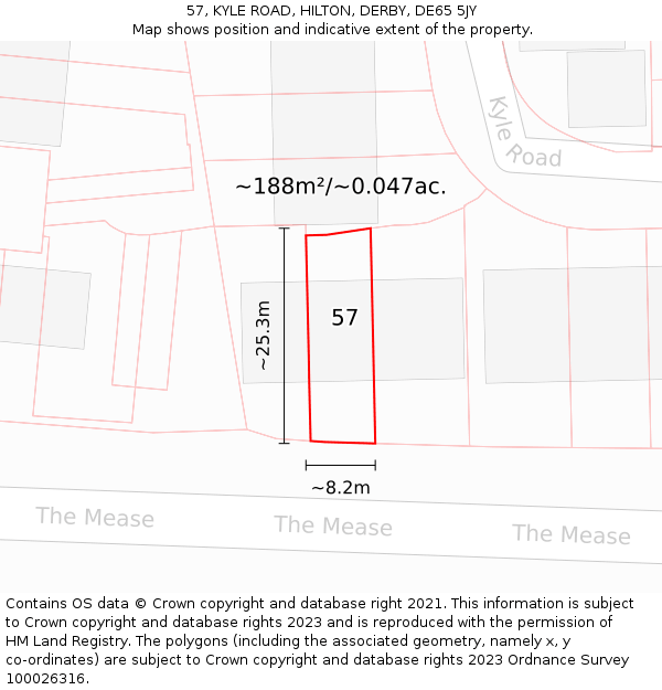 57, KYLE ROAD, HILTON, DERBY, DE65 5JY: Plot and title map