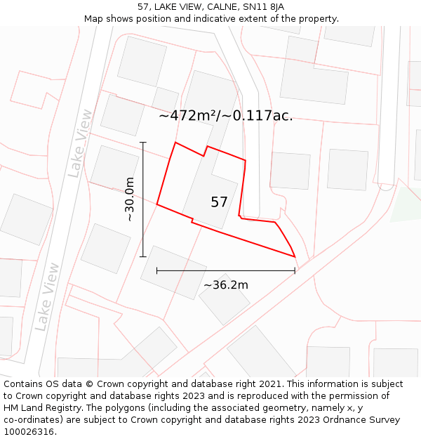 57, LAKE VIEW, CALNE, SN11 8JA: Plot and title map