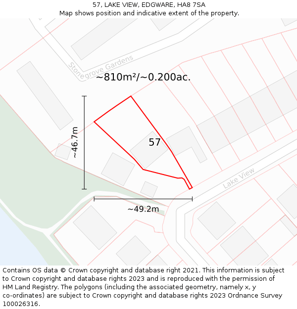 57, LAKE VIEW, EDGWARE, HA8 7SA: Plot and title map