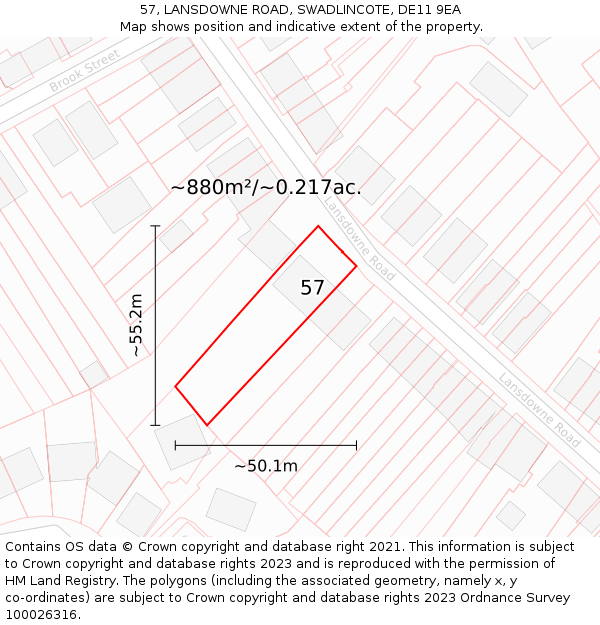 57, LANSDOWNE ROAD, SWADLINCOTE, DE11 9EA: Plot and title map