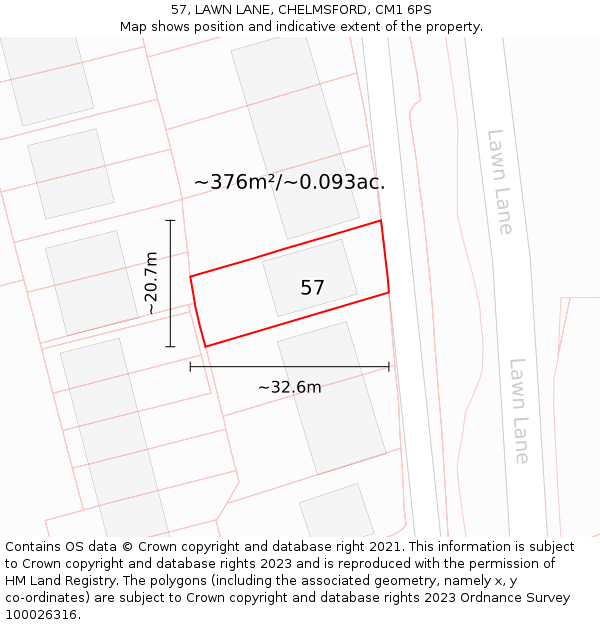 57, LAWN LANE, CHELMSFORD, CM1 6PS: Plot and title map