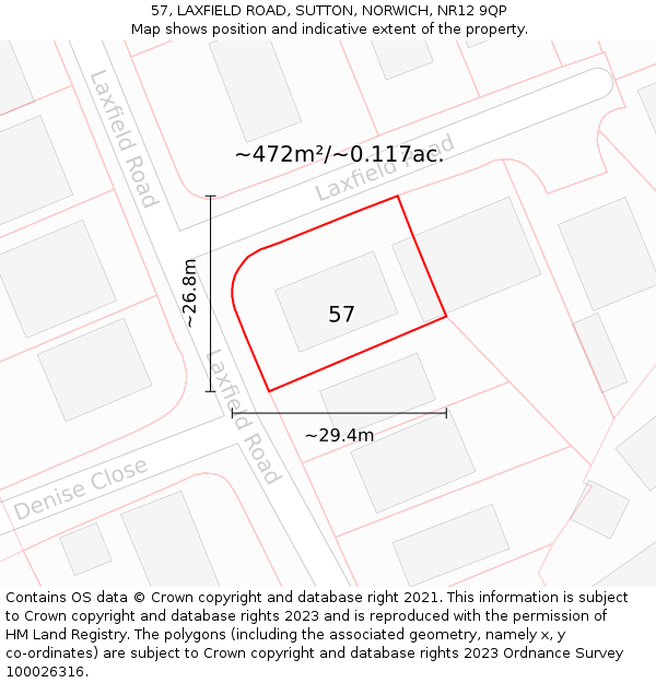 57, LAXFIELD ROAD, SUTTON, NORWICH, NR12 9QP: Plot and title map