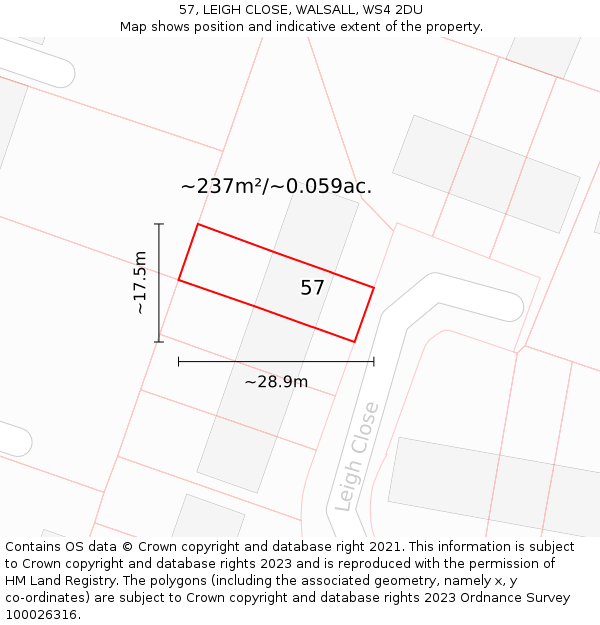 57, LEIGH CLOSE, WALSALL, WS4 2DU: Plot and title map