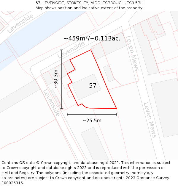 57, LEVENSIDE, STOKESLEY, MIDDLESBROUGH, TS9 5BH: Plot and title map