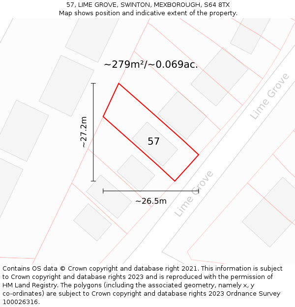 57, LIME GROVE, SWINTON, MEXBOROUGH, S64 8TX: Plot and title map