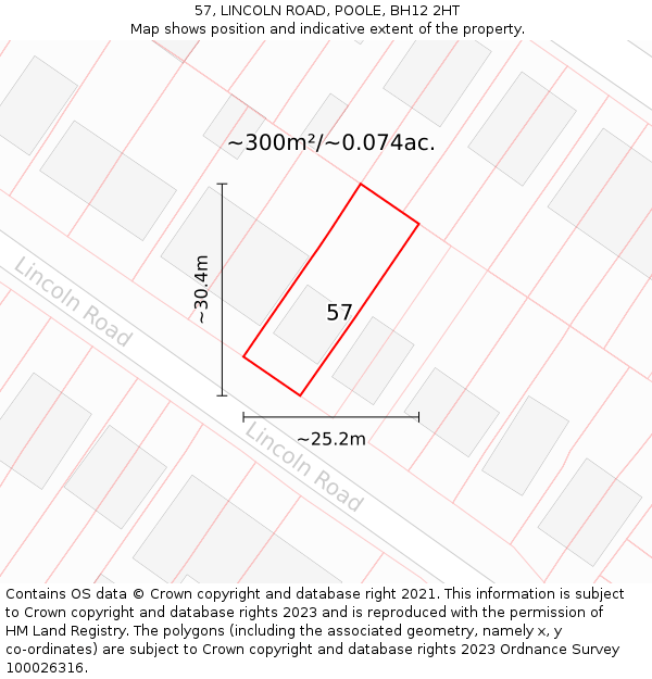 57, LINCOLN ROAD, POOLE, BH12 2HT: Plot and title map