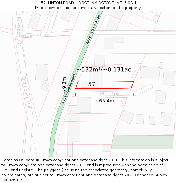 57, LINTON ROAD, LOOSE, MAIDSTONE, ME15 0AH: Plot and title map