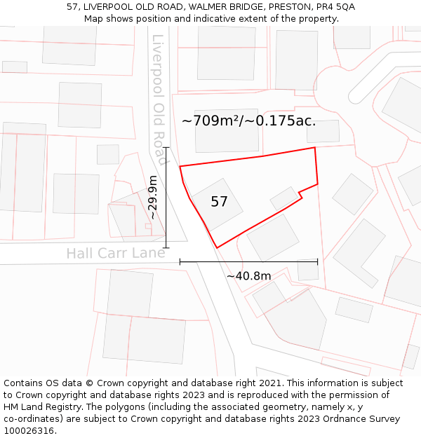 57, LIVERPOOL OLD ROAD, WALMER BRIDGE, PRESTON, PR4 5QA: Plot and title map