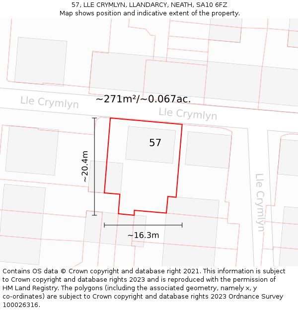 57, LLE CRYMLYN, LLANDARCY, NEATH, SA10 6FZ: Plot and title map