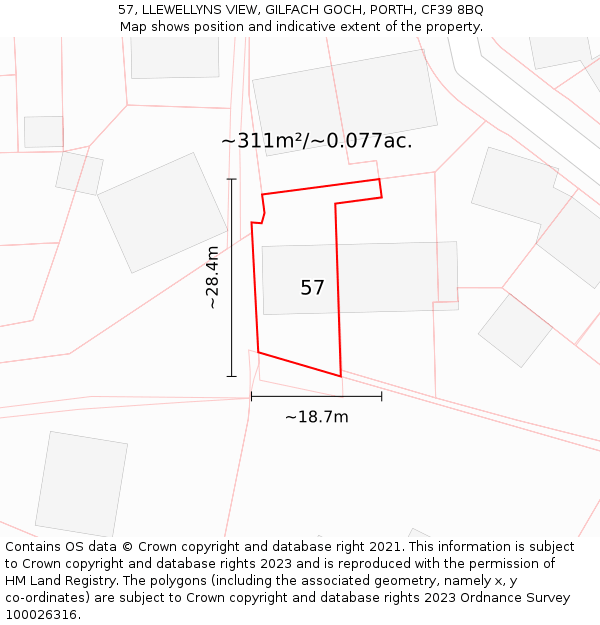 57, LLEWELLYNS VIEW, GILFACH GOCH, PORTH, CF39 8BQ: Plot and title map