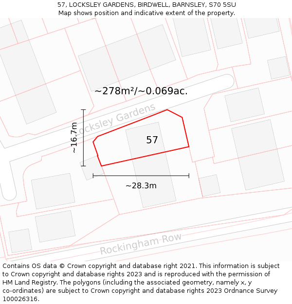 57, LOCKSLEY GARDENS, BIRDWELL, BARNSLEY, S70 5SU: Plot and title map