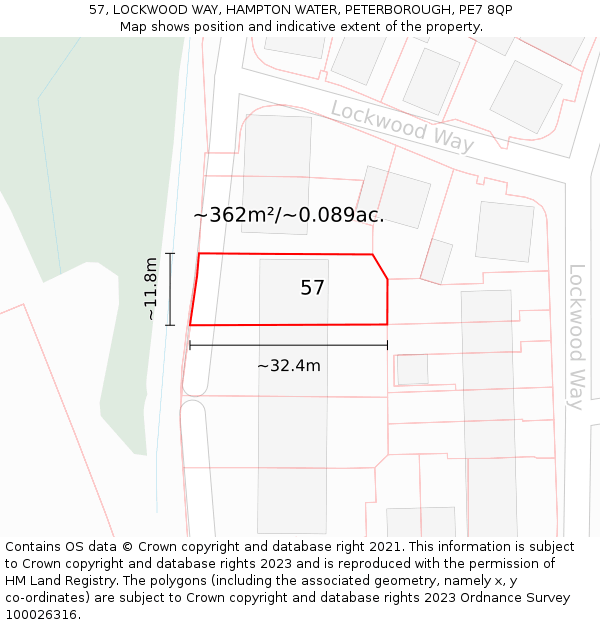 57, LOCKWOOD WAY, HAMPTON WATER, PETERBOROUGH, PE7 8QP: Plot and title map