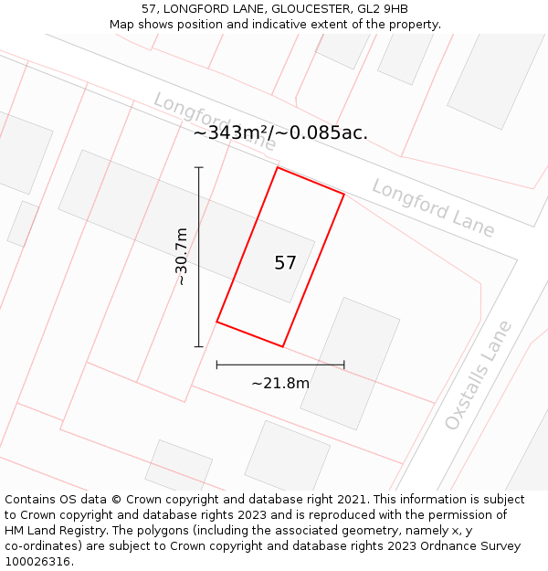 57, LONGFORD LANE, GLOUCESTER, GL2 9HB: Plot and title map