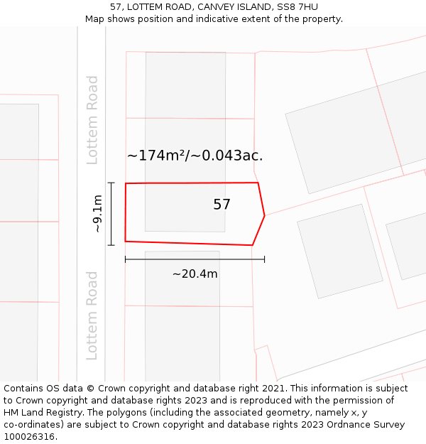 57, LOTTEM ROAD, CANVEY ISLAND, SS8 7HU: Plot and title map