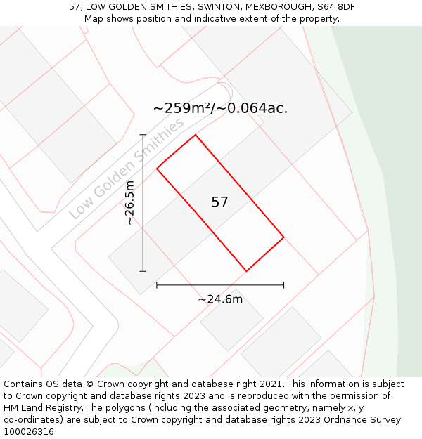 57, LOW GOLDEN SMITHIES, SWINTON, MEXBOROUGH, S64 8DF: Plot and title map